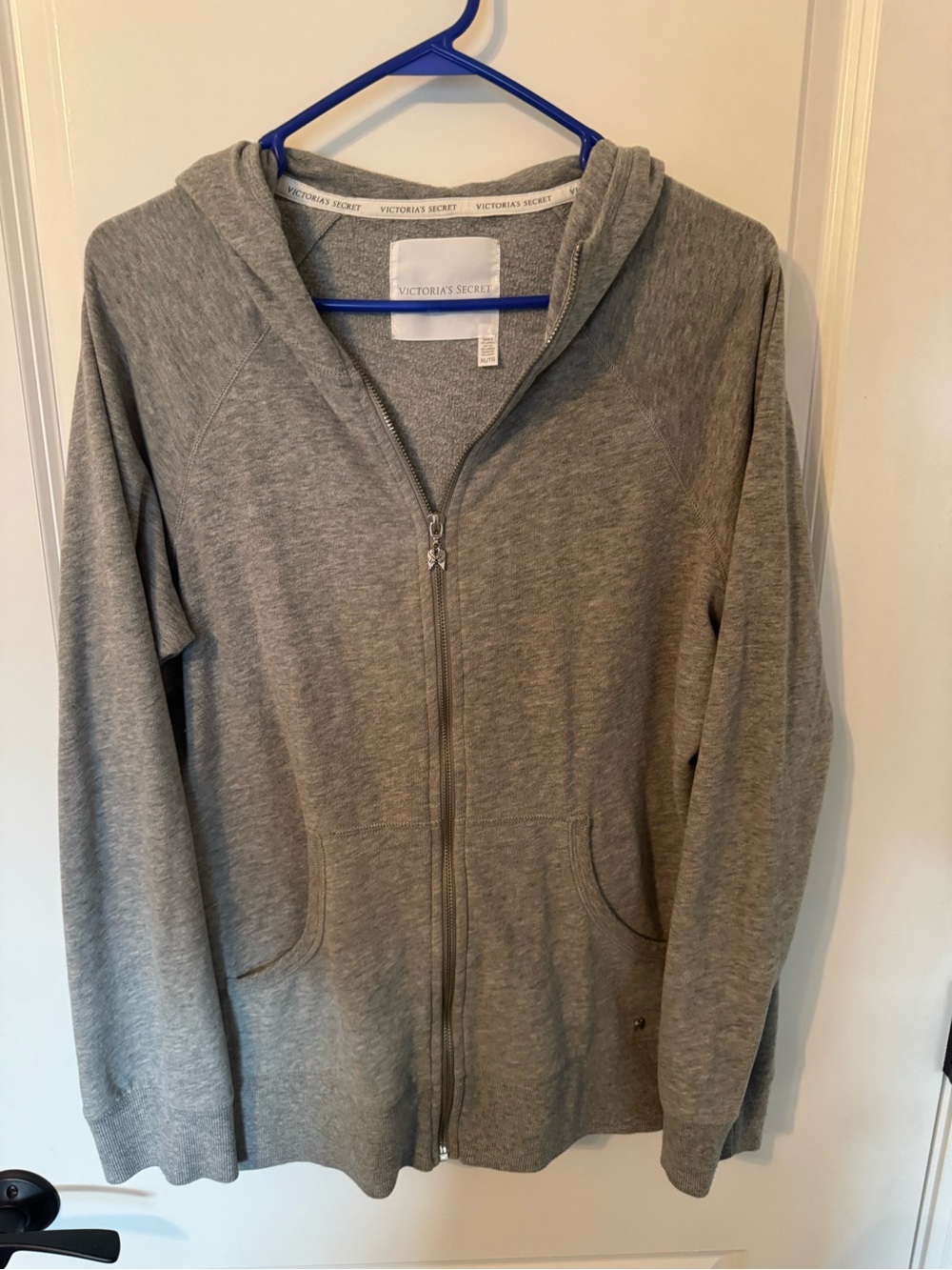 Victoria’s Secret Full-Zip Hoodie Heather Grey Gold Rhinestone Heart